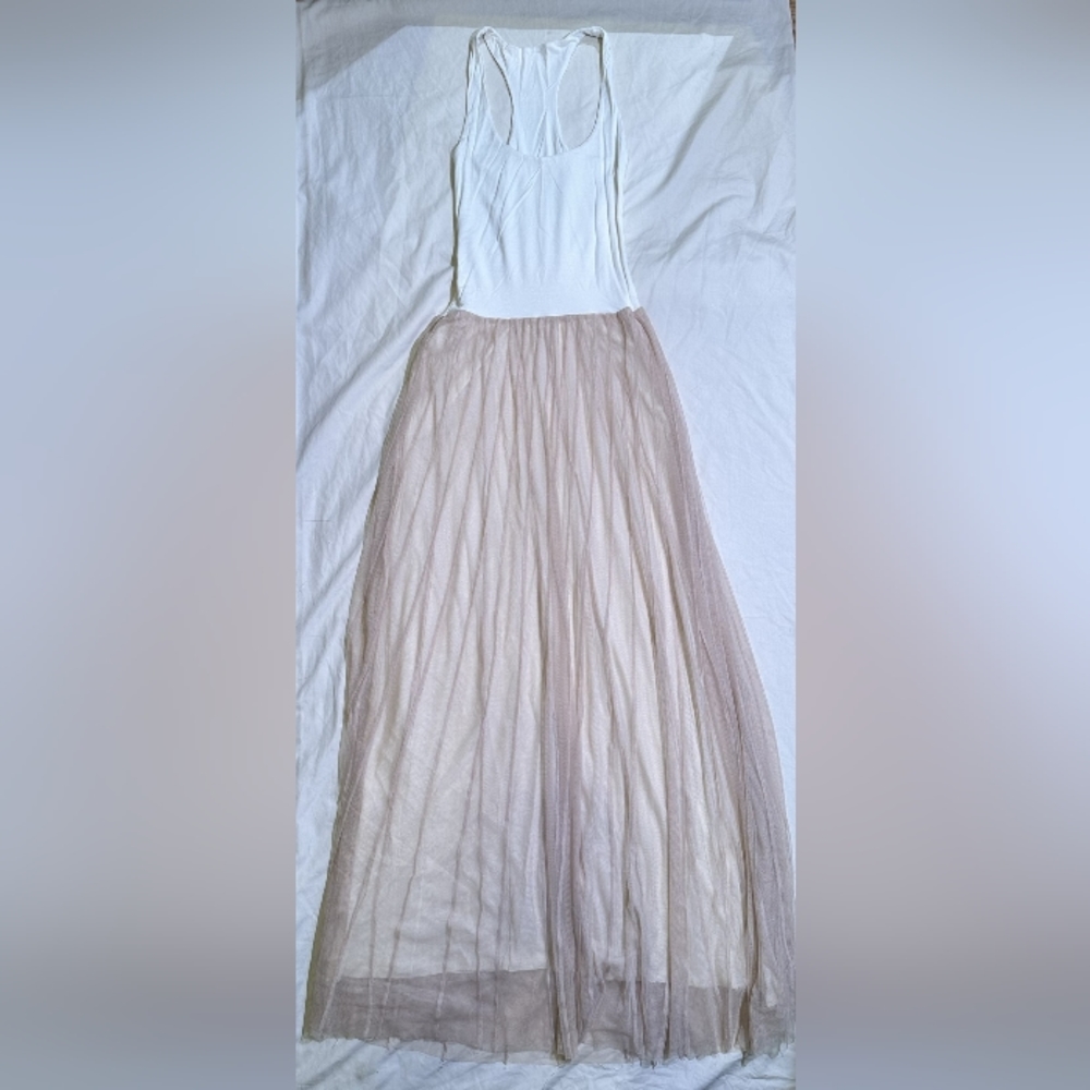 Pale Pink Mesh Maxi Dress with White Racer Back Top